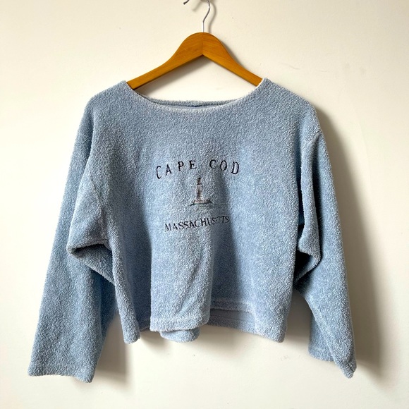 Sweaters - Comfy Terry Cloth Cropped Cape Cod Sweater